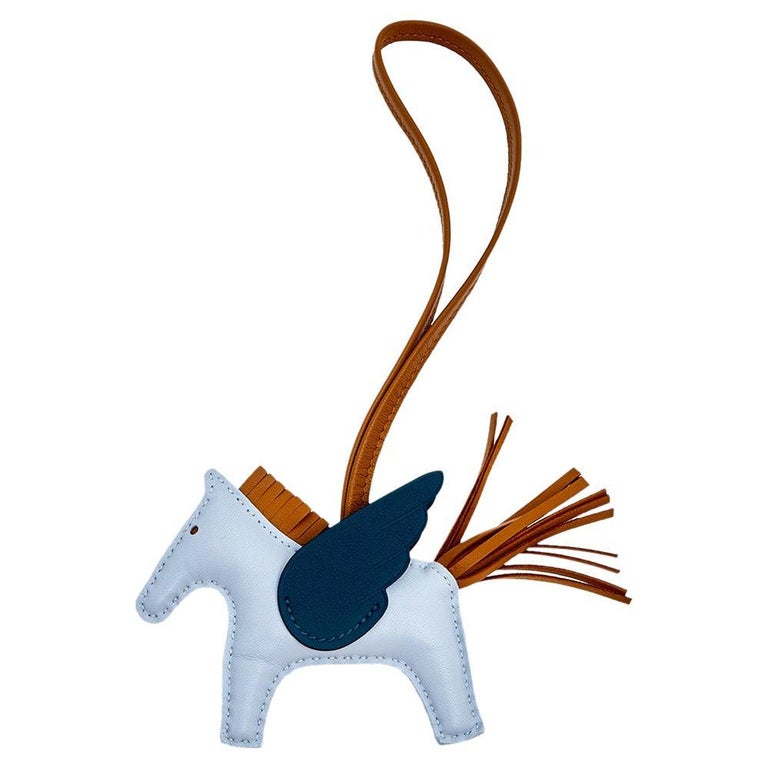 Hermes Rodeo charm Pegasus PM Blue brume/Sesame/Vert bosphore Agneau/Swift  leather
