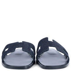 HERMES Bleu Brut blue DENIM ORAN Slides Sandals Shoes 37.5