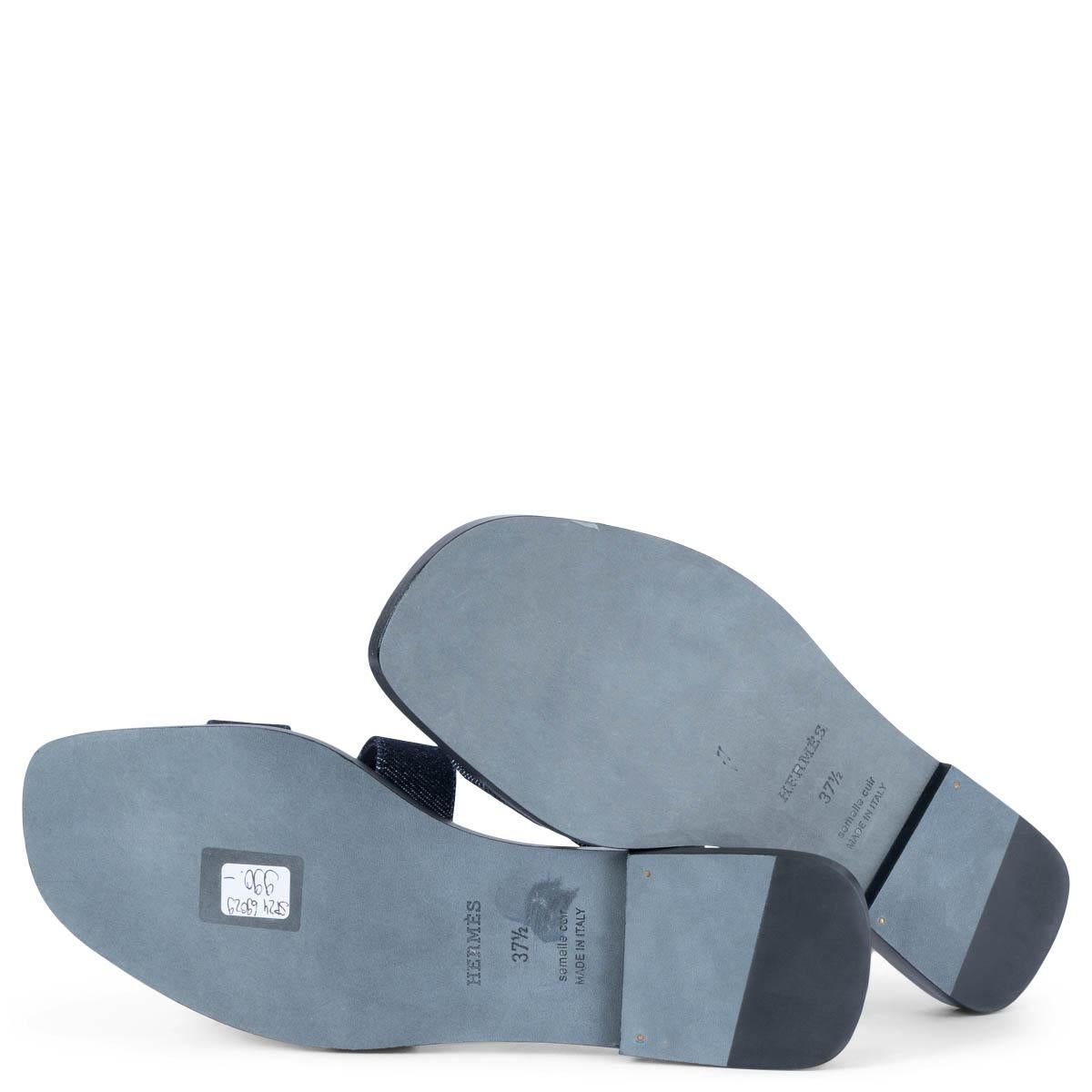 HERMES Bleu Brut blue DENIM ORAN Slides Sandals Shoes 37.5 For Sale 3