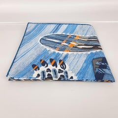 Hermes Bleu / Caramel / Blanc Le Chat Carre scarf 90