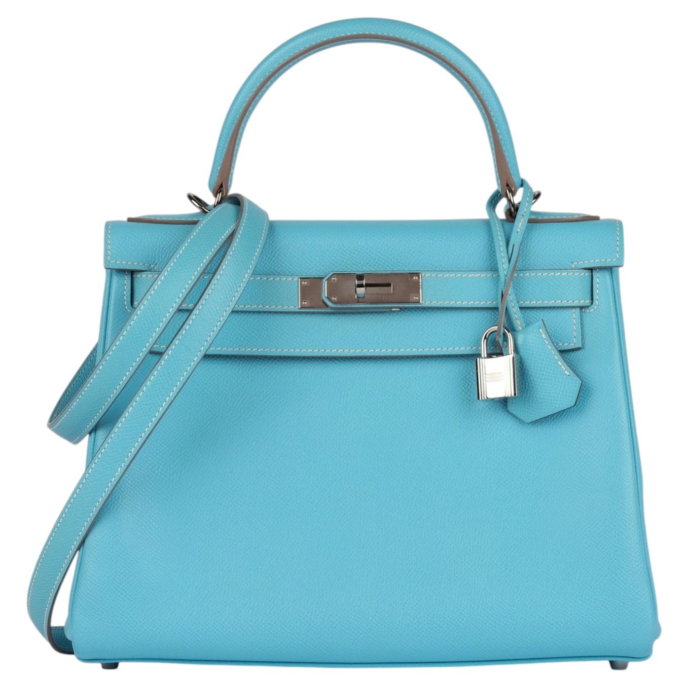 Hermès Bleu Celeste & Mykonos Epsom Leather Candy Collection Kelly 28cm Retourne