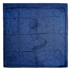 Hermes Bleu Chine/Marine C'est La Fete By Daisuke Nomura Silk & Cashmere Shawl S