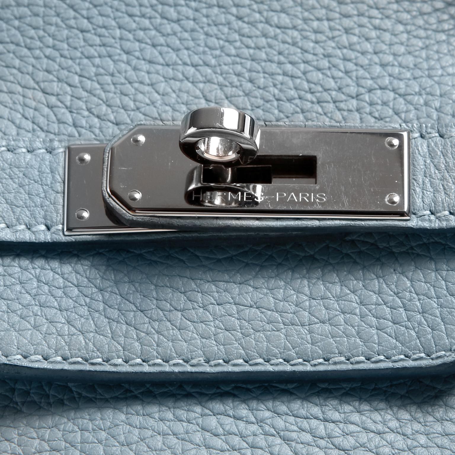 Gray Hermès Bleu Ciel Clemence 35 cm Birkin Bag