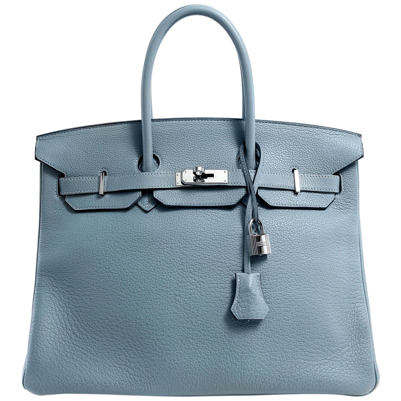 Hermès Bleu Ciel Clemence 35 cm Birkin Bag