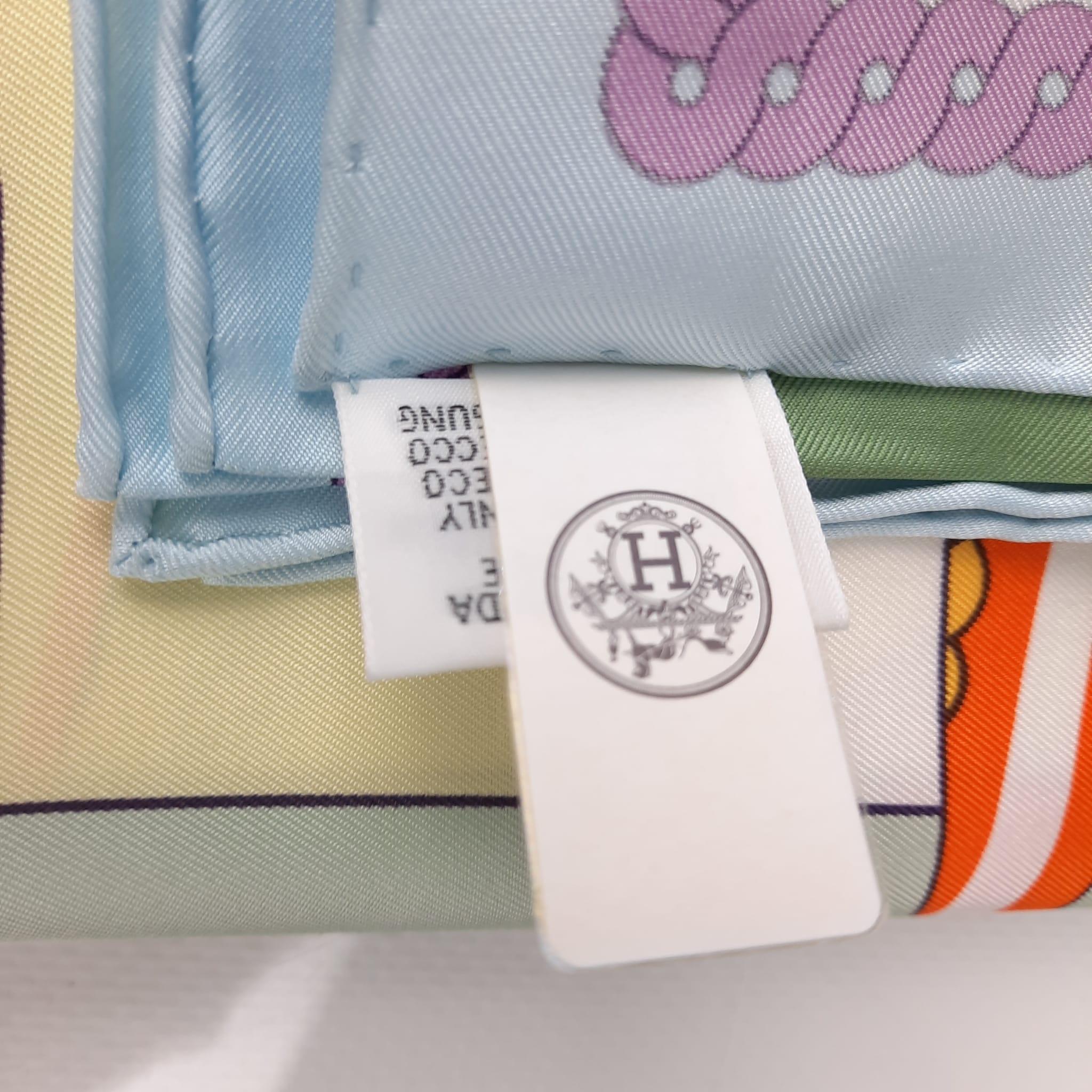 Women's or Men's Hermes Bleu Ciel / Jaune Soufre / Vert La Berline Bayadere scarf 90