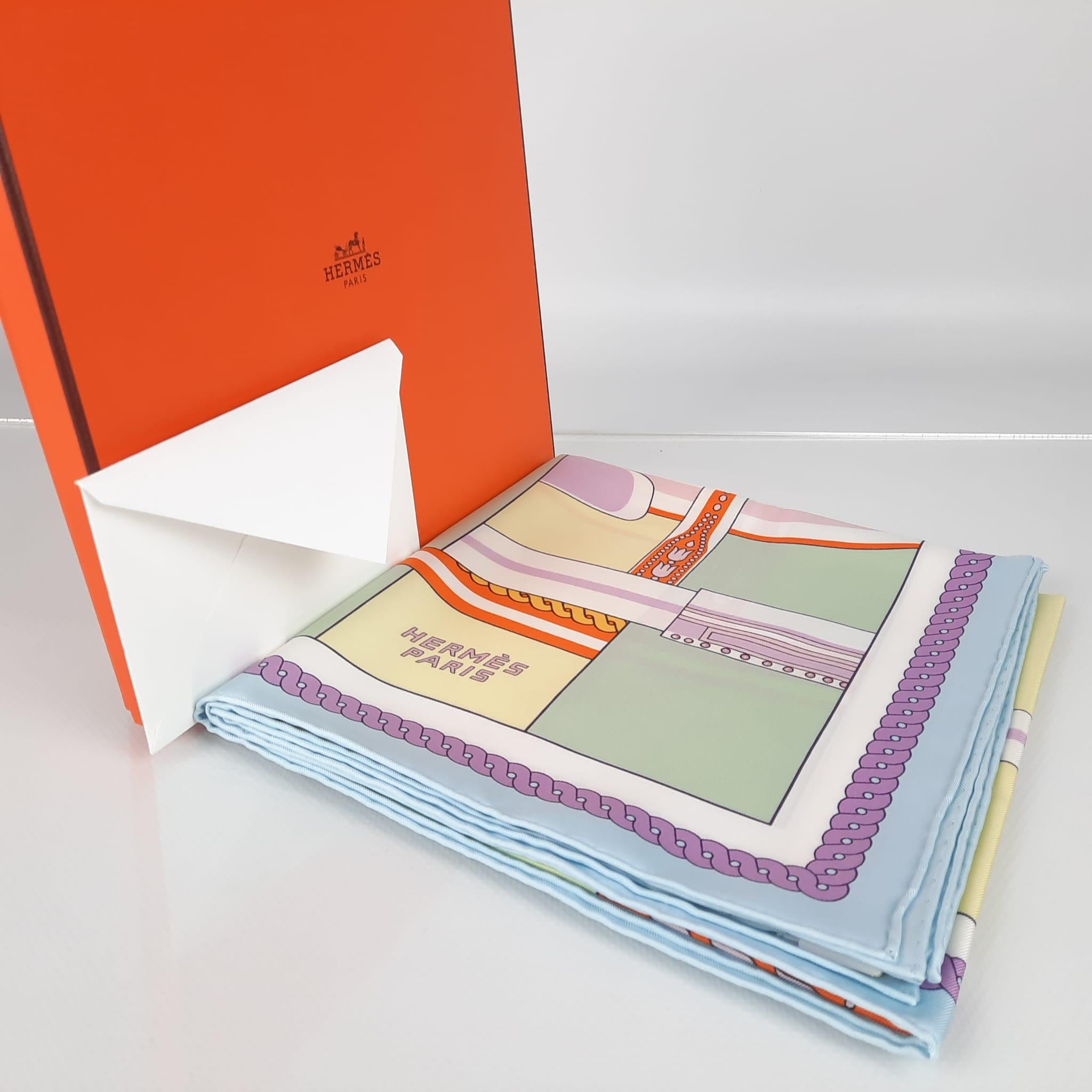 Hermes Bleu Ciel / Jaune Soufre / Vert La Berline Bayadere scarf 90 2