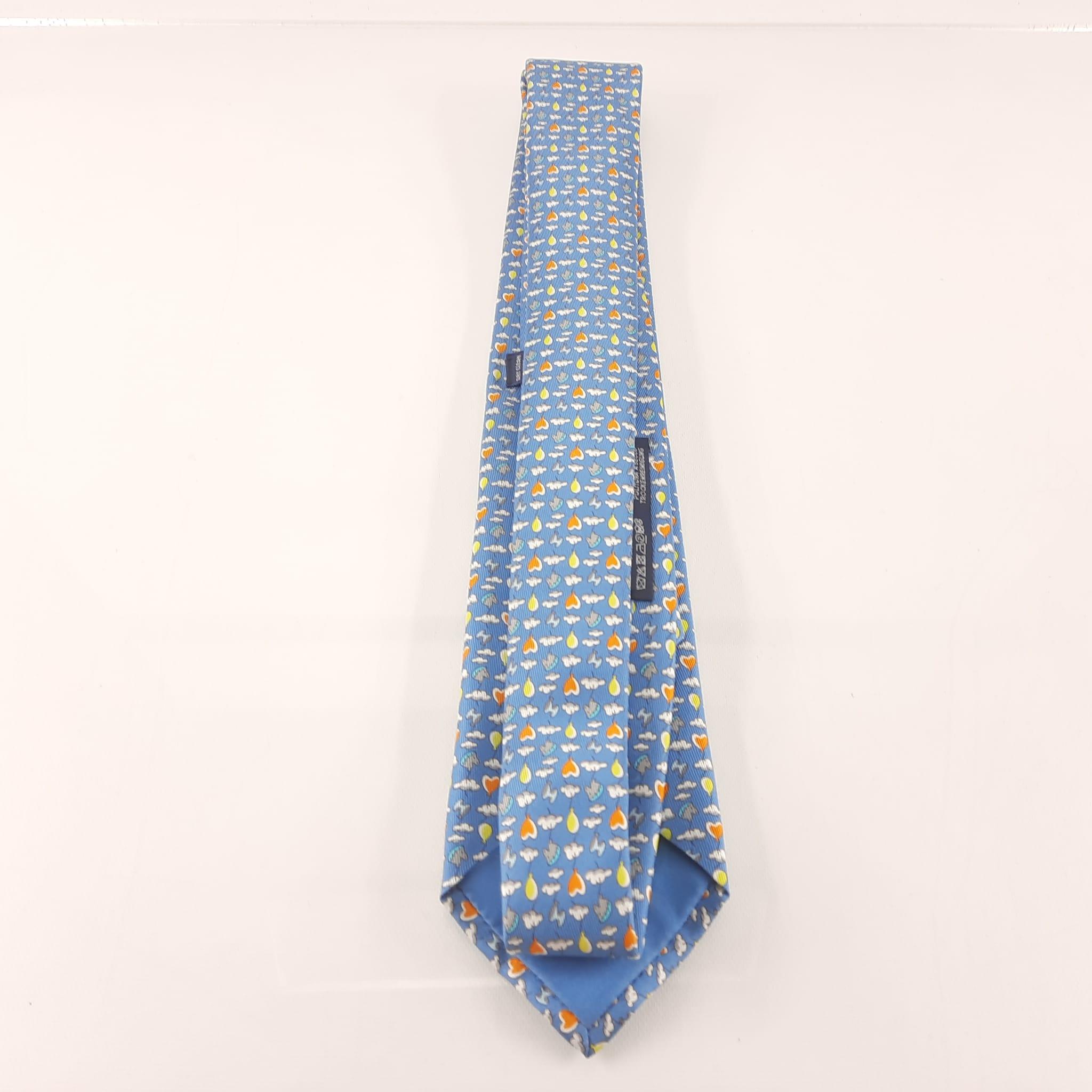 Men's Hermes Bleu Clair, Gris & Orange Silk Up In The Clouds tie