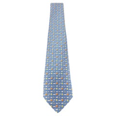 Hermes Bleu Clair, Gris & Orange Silk Up In The Clouds tie