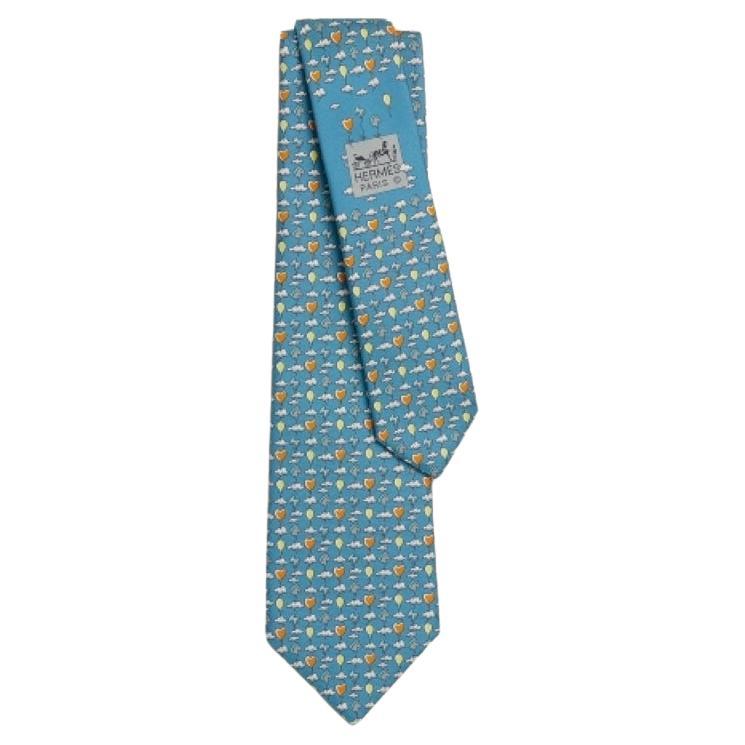 Hermes Bleu Clair / Gris / Orange Up In The Clouds tie For Sale