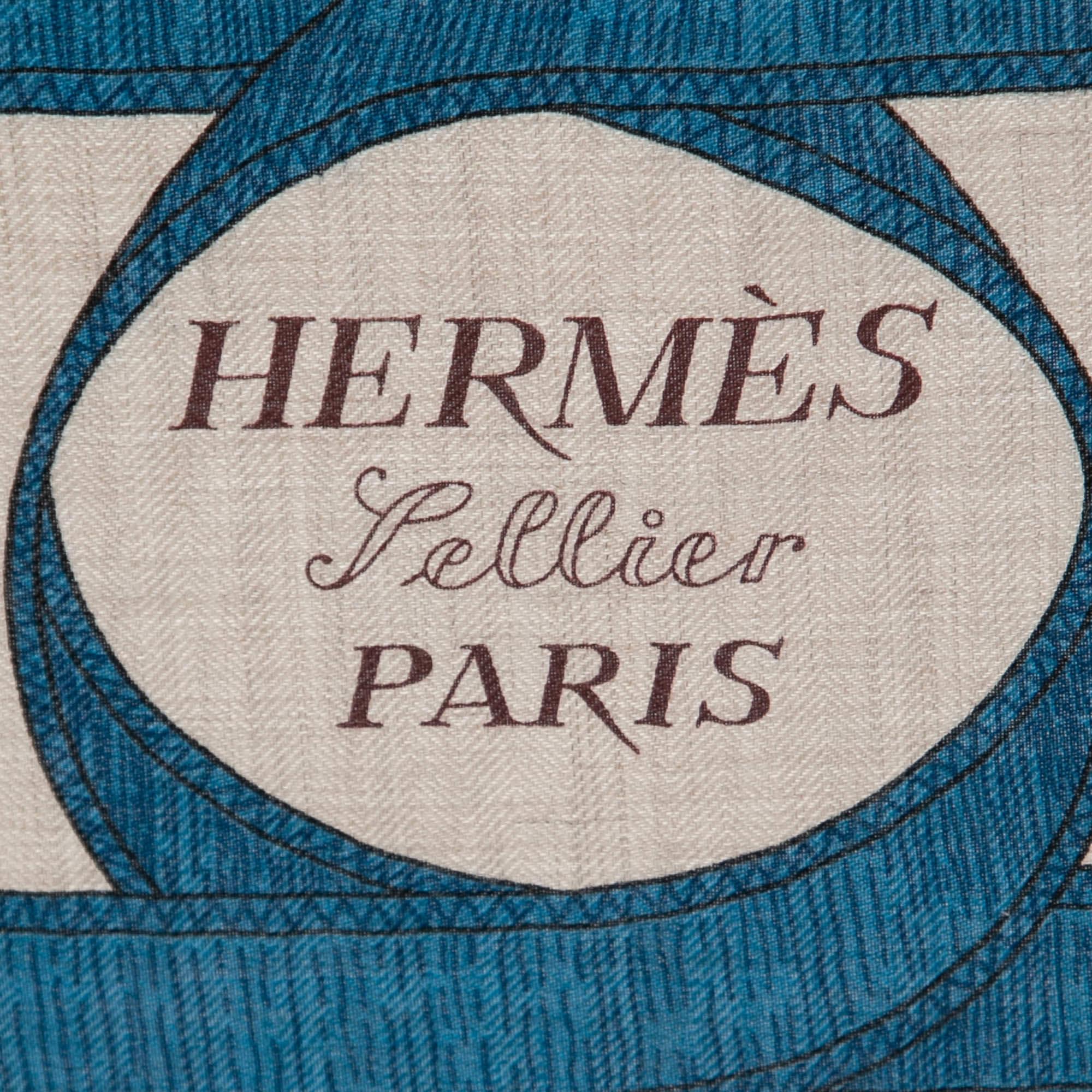 Hermes Bleu Cobalt/Naturel Eperon d'or Cashmere & Silk Shawl 1