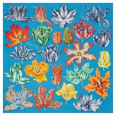 Hermes Bleu Cobalt / Orange / Multicolore Tulipomanie scarf 90