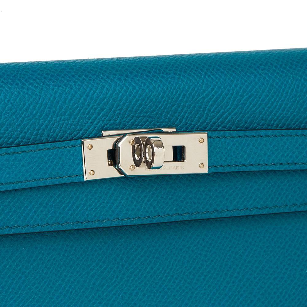 Women's 2014 Hermes Bleu Colvert Epsom Leather Tri-Fold Kelly Wallet