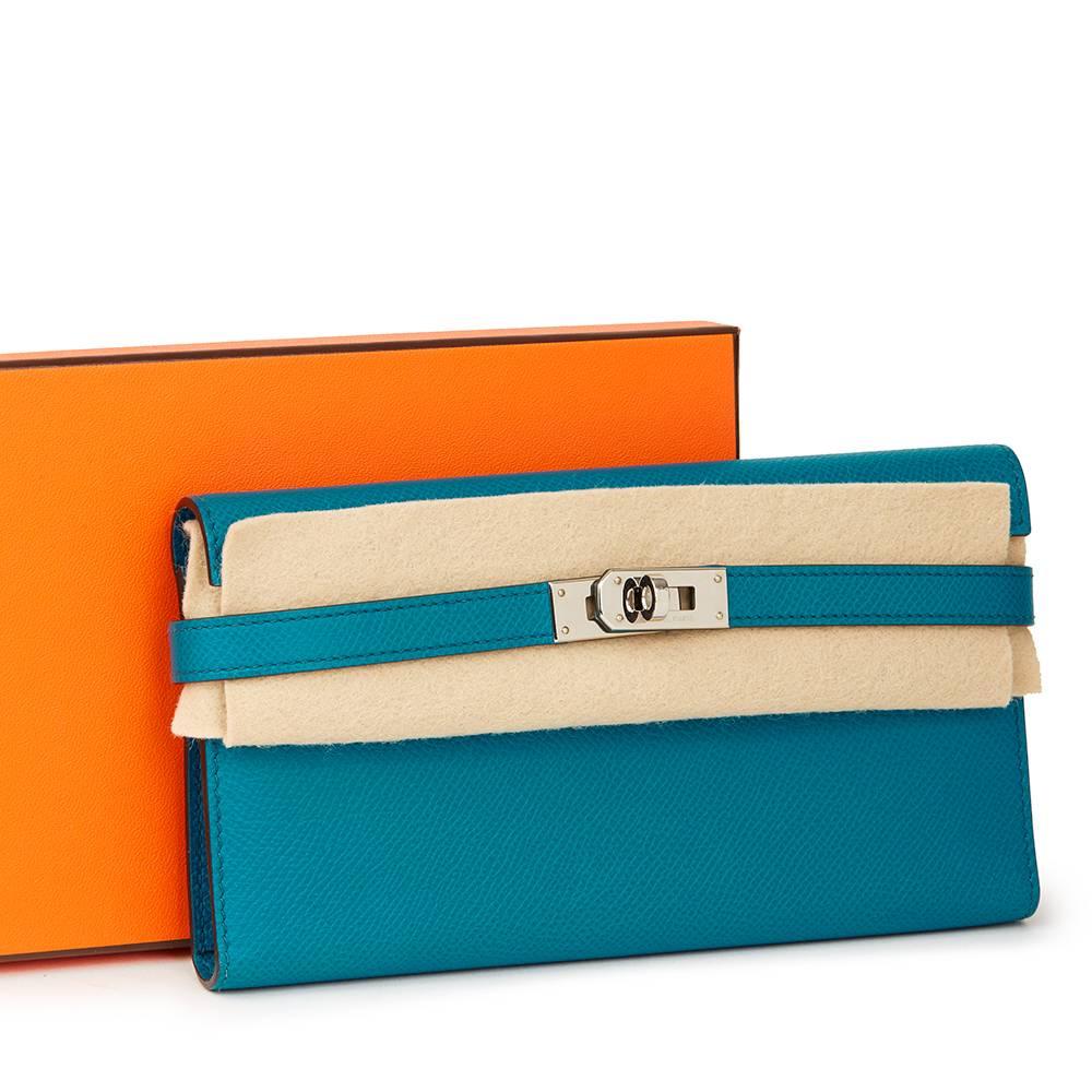 2014 Hermes Bleu Colvert Epsom Leather Tri-Fold Kelly Wallet 4