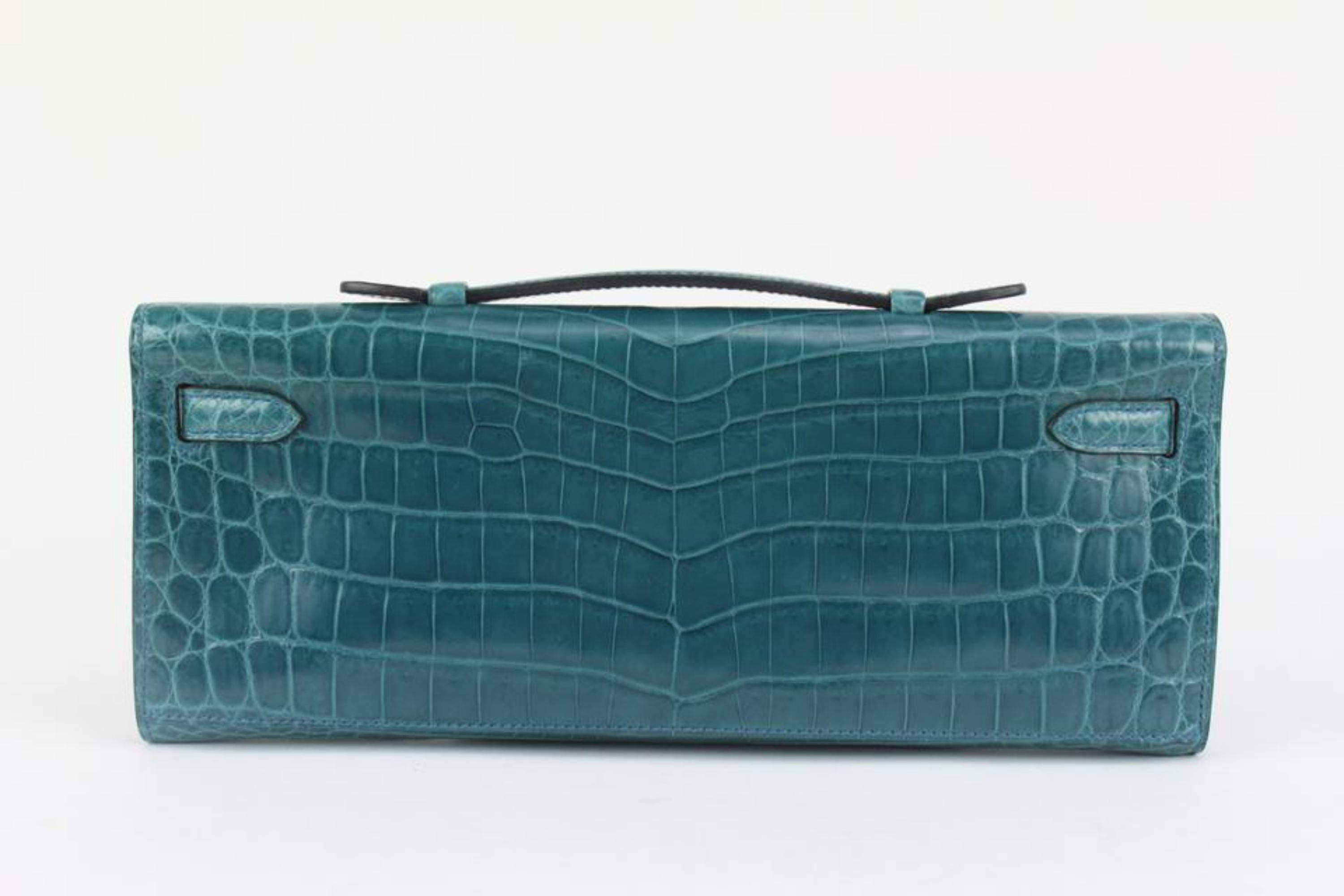Hermès Bleu Colvert Shiny Niloticus Crocodile Kelly Cut 123h22 4