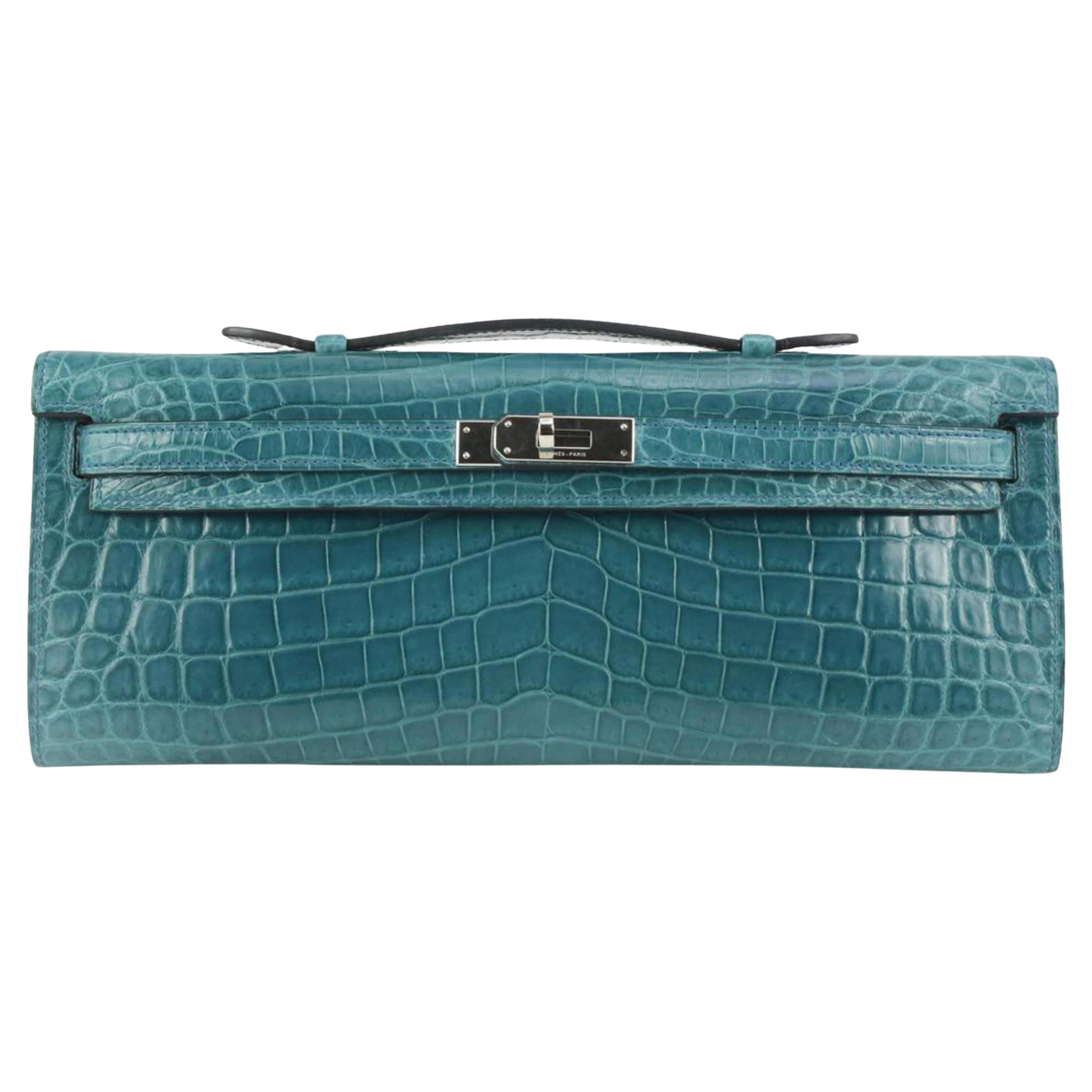 Hermès Bleu Colvert Shiny Niloticus Crocodile Kelly Cut 123h22