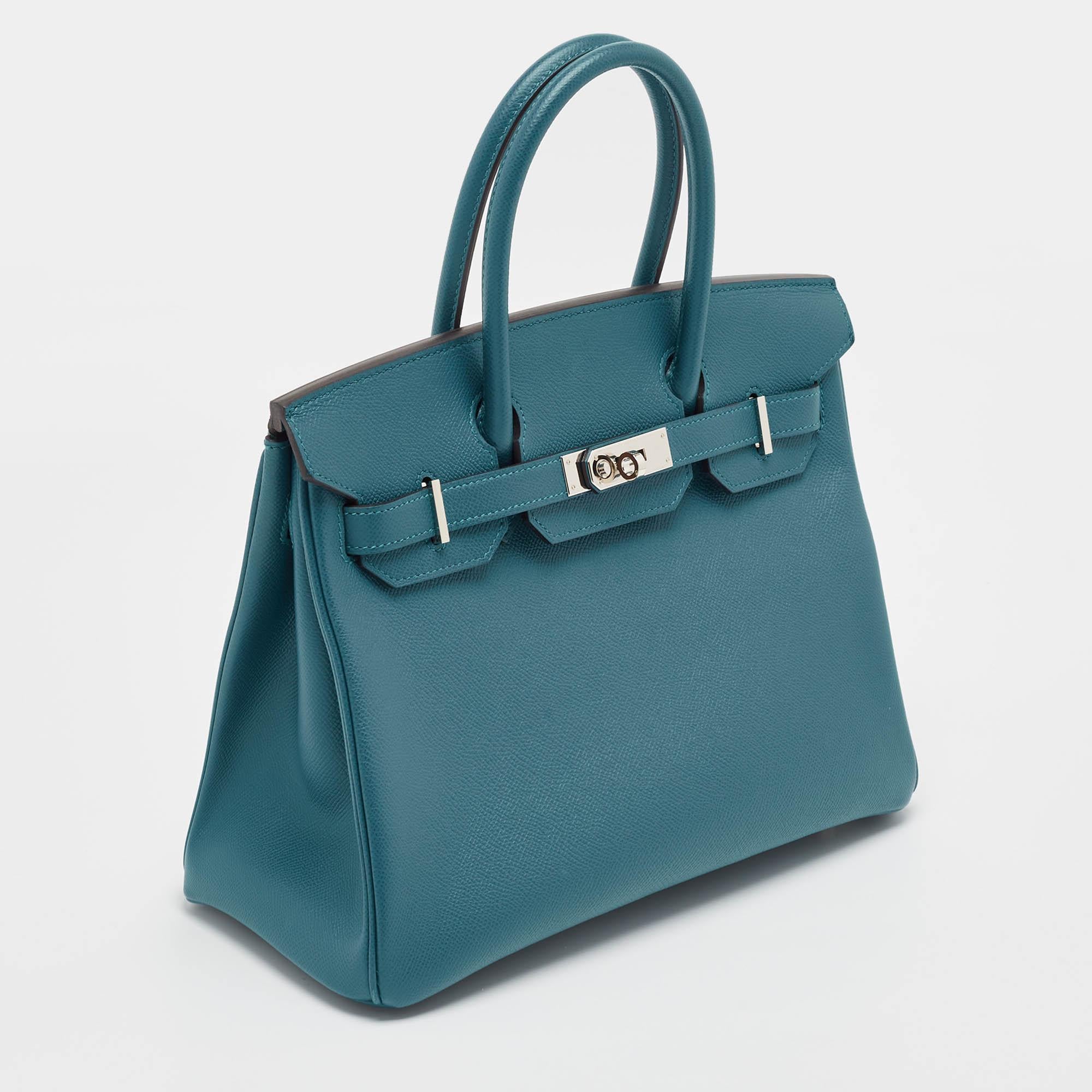 Blue Hermes Bleu De Galice Epsom Leather Palladium Finish Birkin 30 Bag For Sale