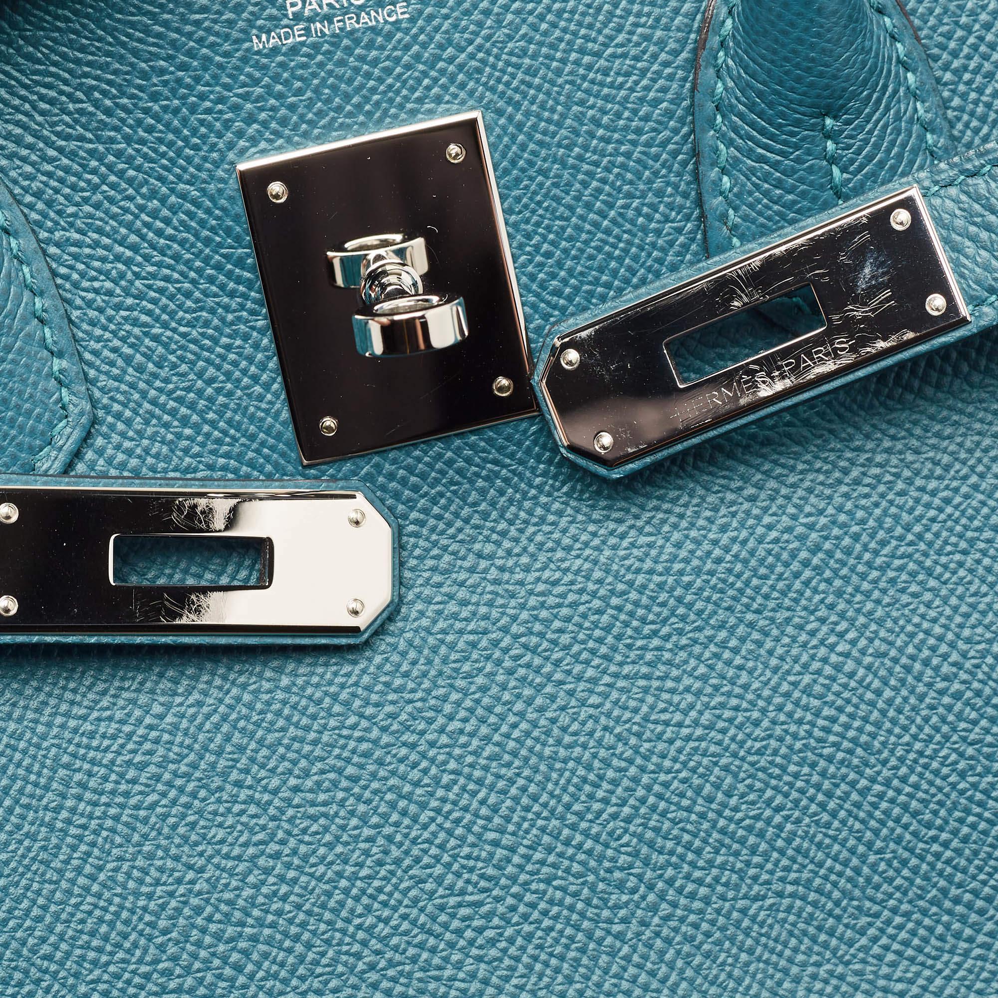 Hermes Bleu De Galice Epsom Leather Palladium Finish Birkin 30 Bag For Sale 1