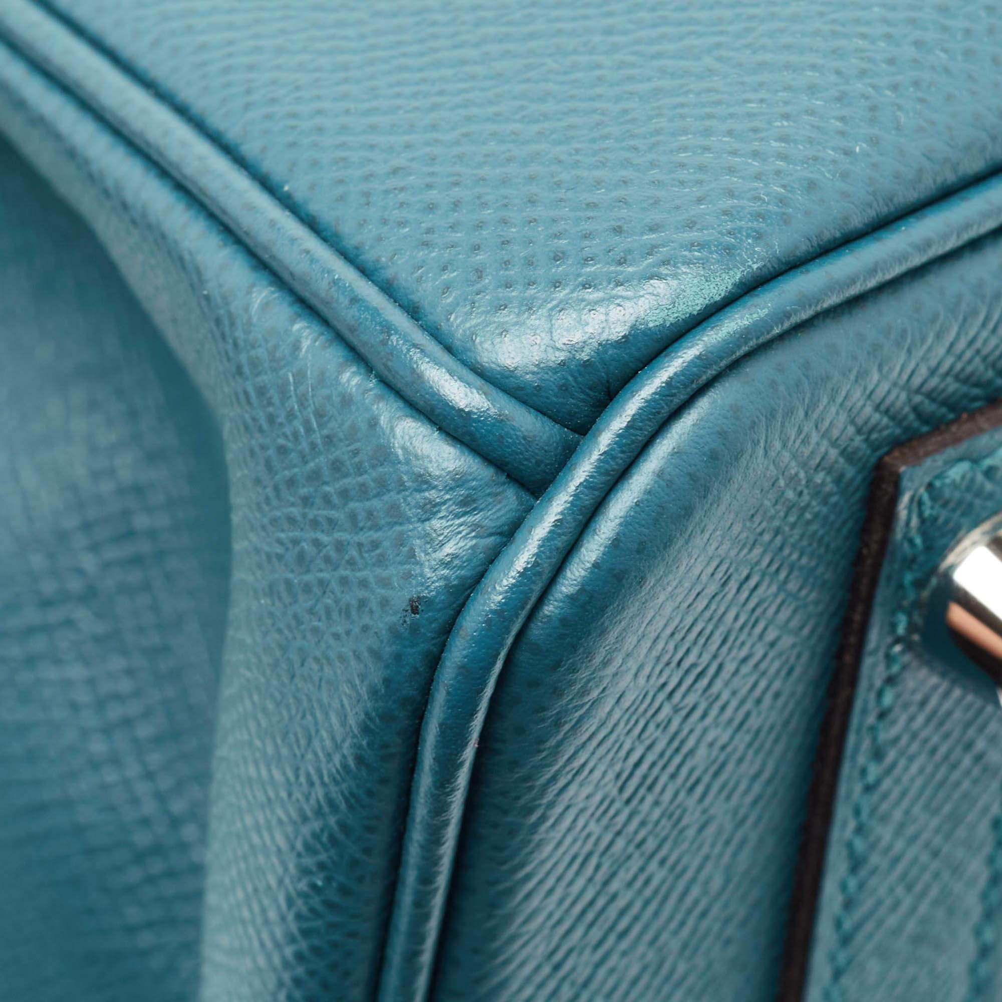 Hermes Bleu De Galice Epsom Leather Palladium Finish Birkin 30 Bag For Sale 4