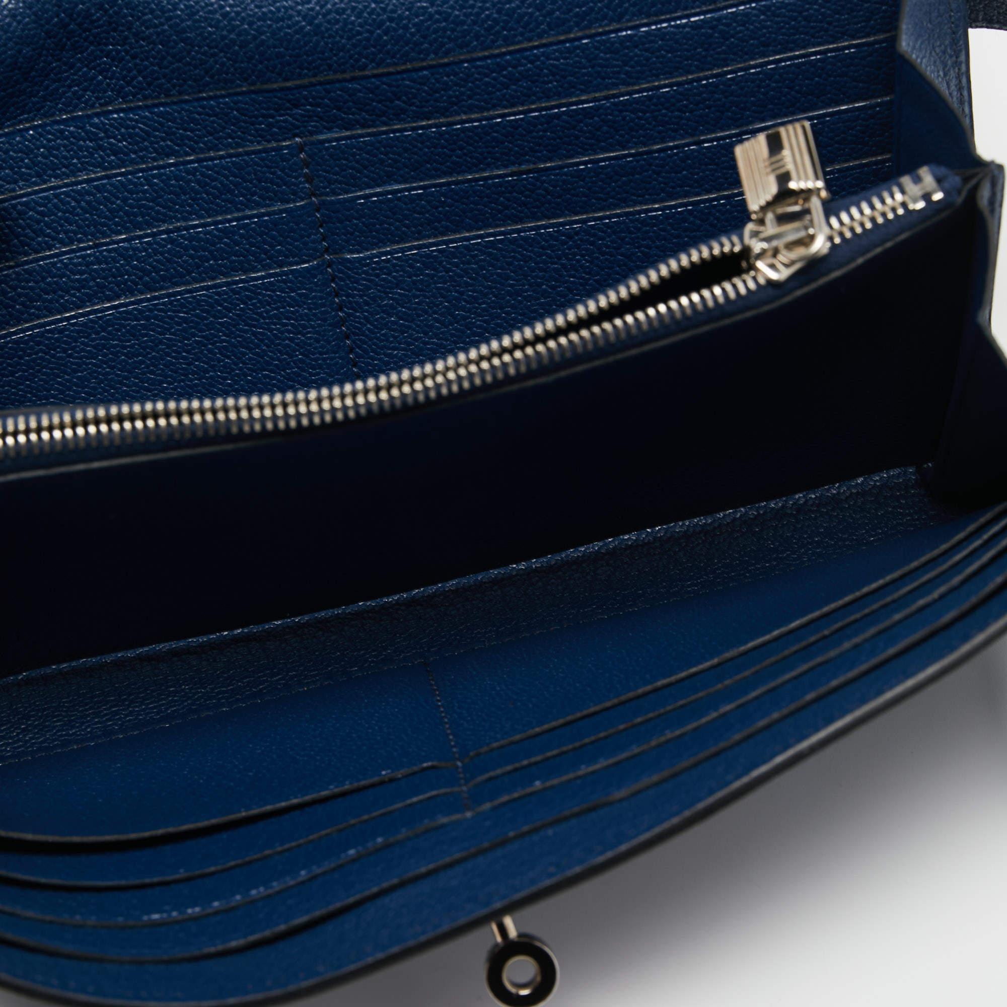 Hermes Bleu De Malte Chevre Mysore Leather Kelly Classic Wallet 6