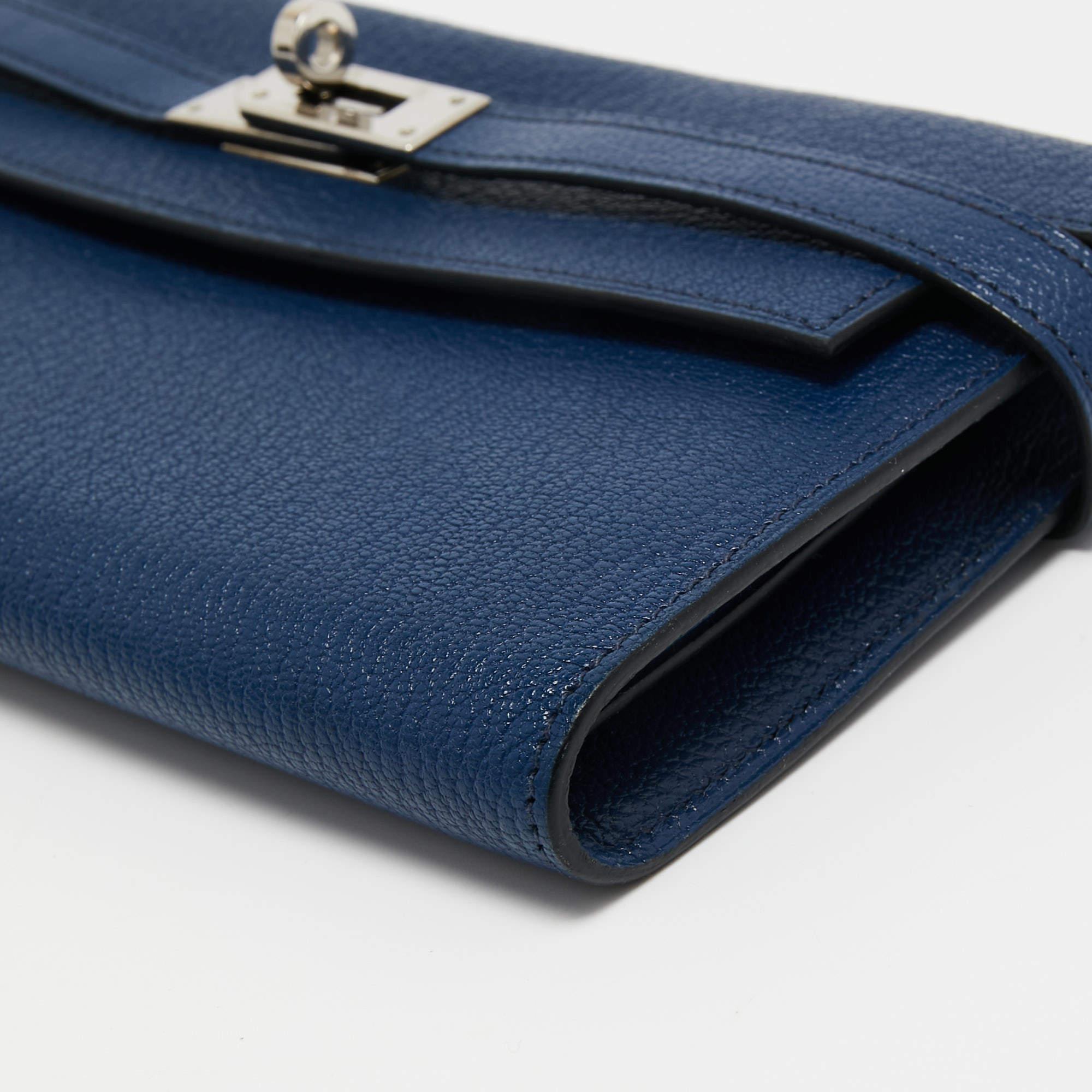 Hermes Bleu De Malte Chevre Mysore Leather Kelly Classic Wallet 1