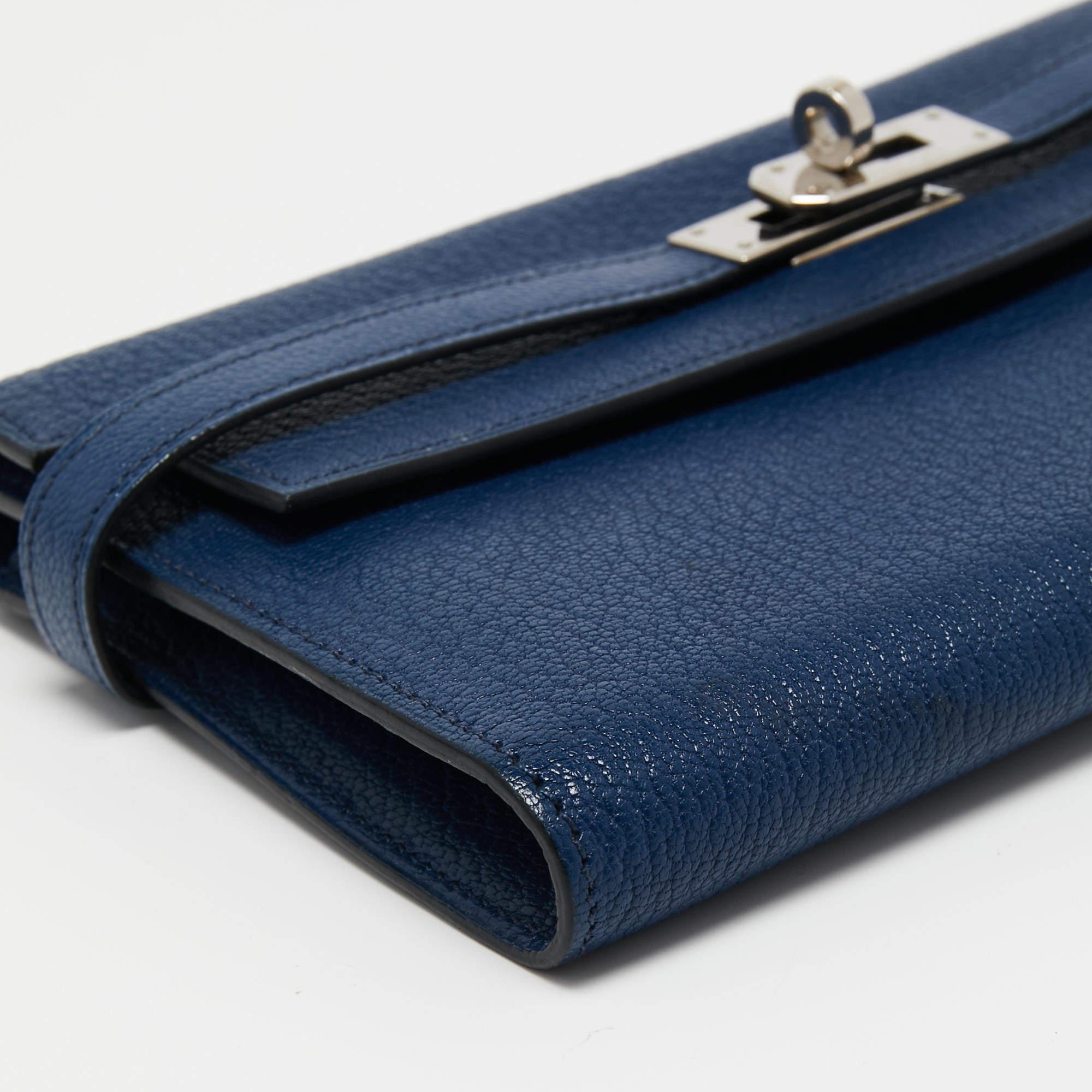 Hermes Bleu De Malte Chevre Mysore Leather Kelly Classic Wallet 2