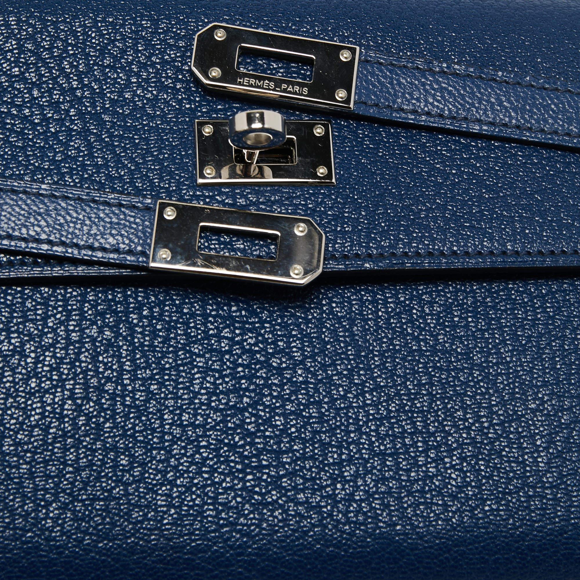 Hermes Bleu De Malte Chevre Mysore Leather Kelly Classic Wallet 3