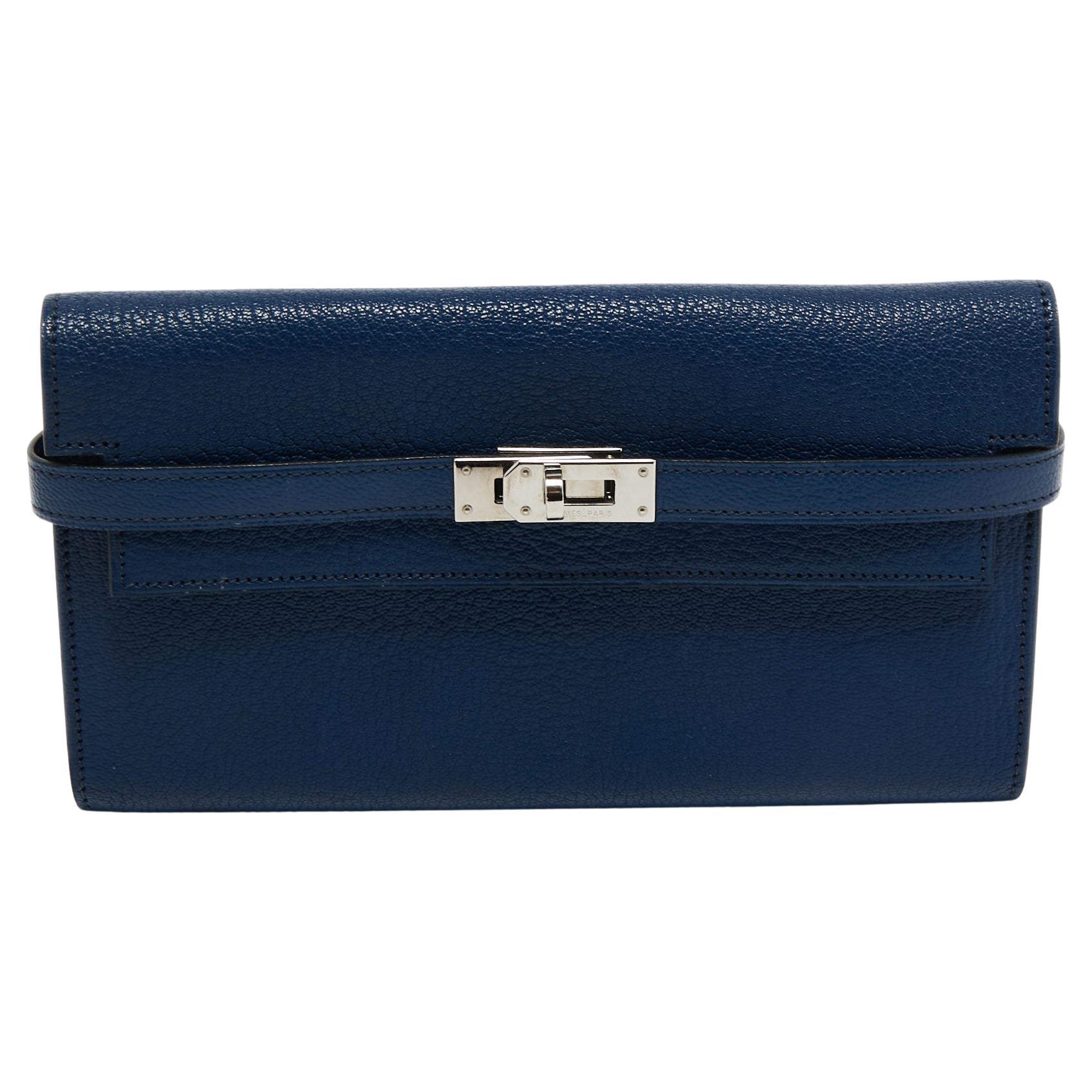 Hermes Bleu De Malte Chevre Mysore Leather Kelly Classic Wallet
