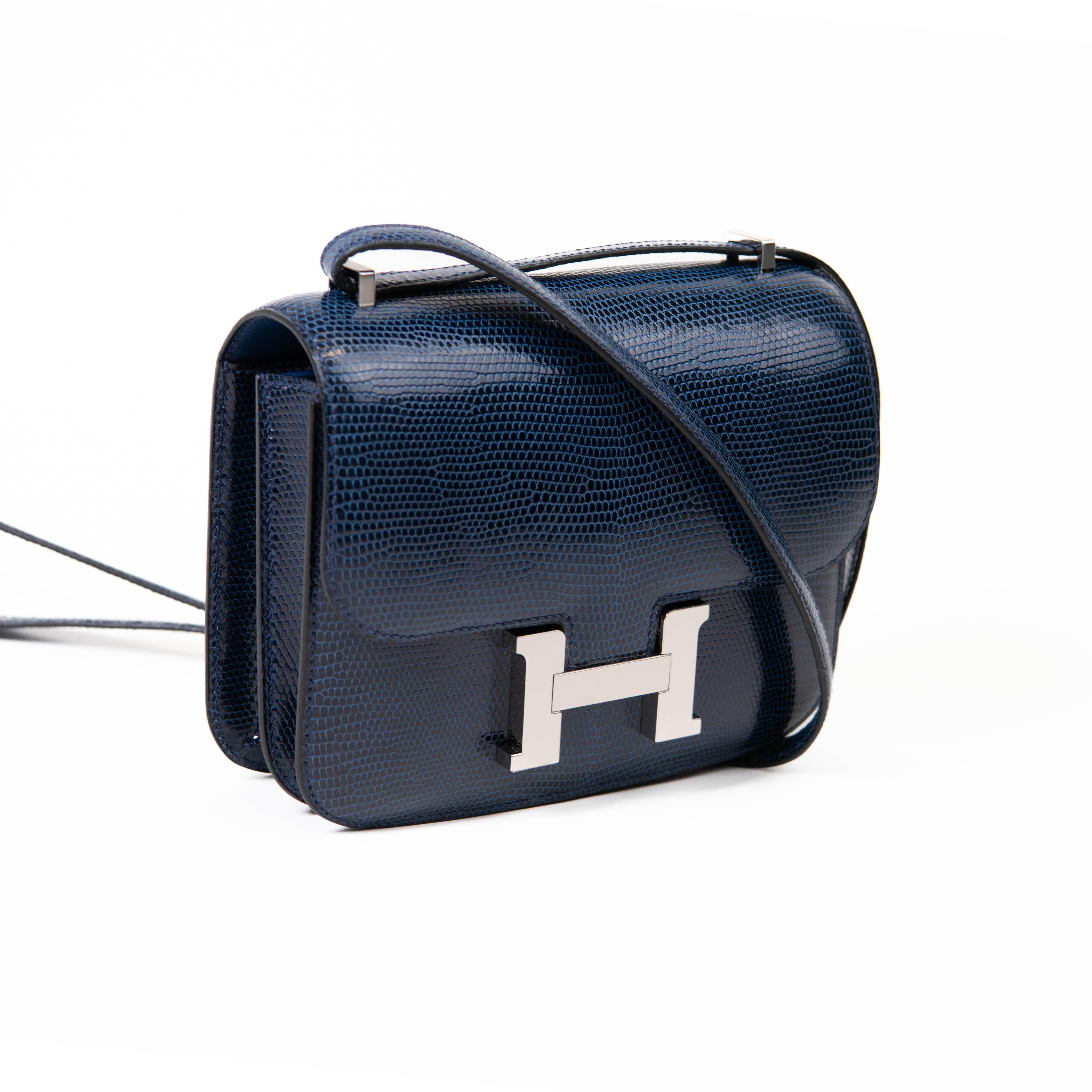 Black Hermes Bleu de Malte Lizard Constance 18 Palladium Hardware For Sale