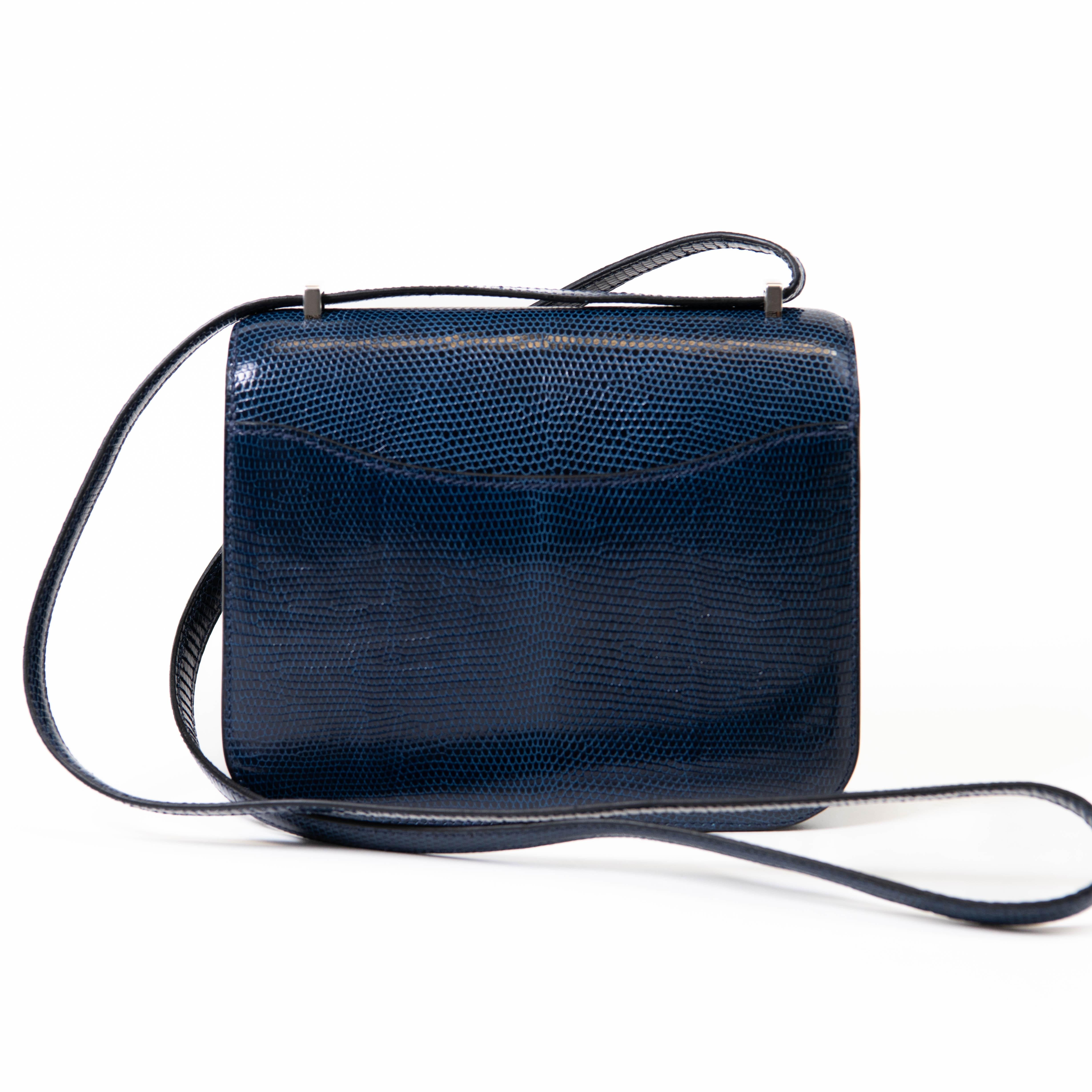 Hermes Bleu de Malte Lizard Constance 18 Palladium Hardware In Excellent Condition For Sale In Corona Del Mar, CA