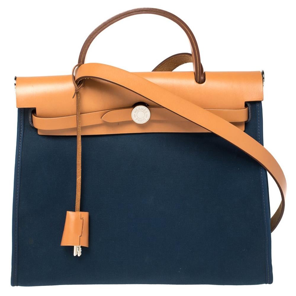 Hermes Bleu De Malte/Natural Canvas And Leather Herbag Zip 31 Bag