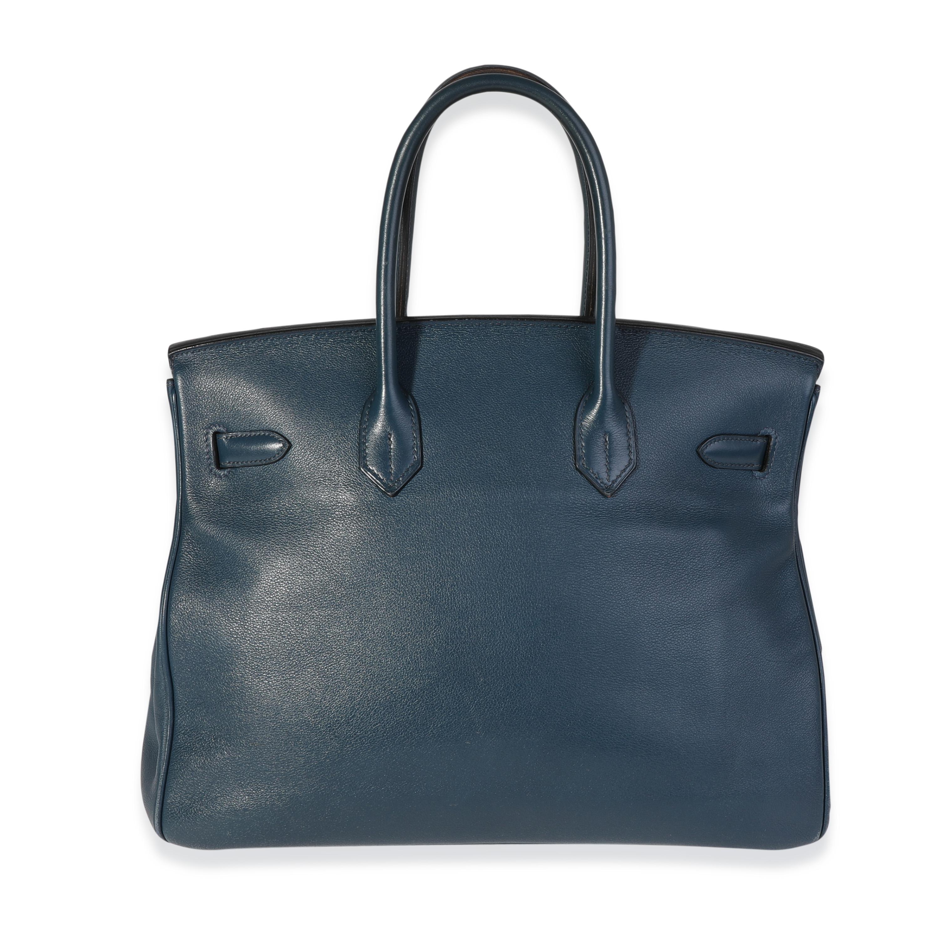 Gray Hermès Bleu De Prusse Swift Birkin 35 PHW