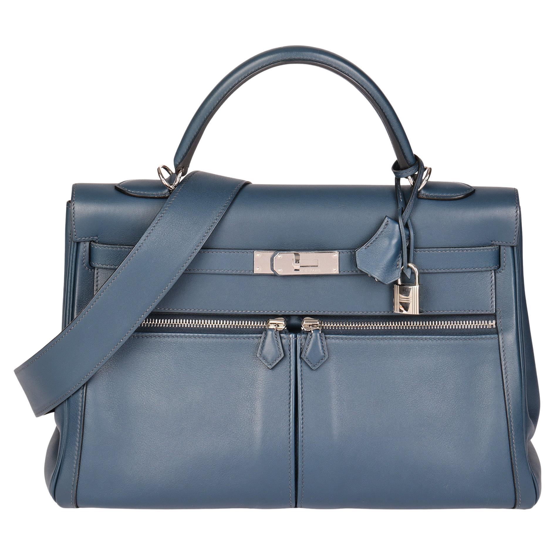 HERMÈS Bleu de Prusse Swift Leather Lakis Kelly 35cm