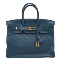 Hermes Bleu De Prusse Togo Leder Gold Finish Birkin 35 Tasche