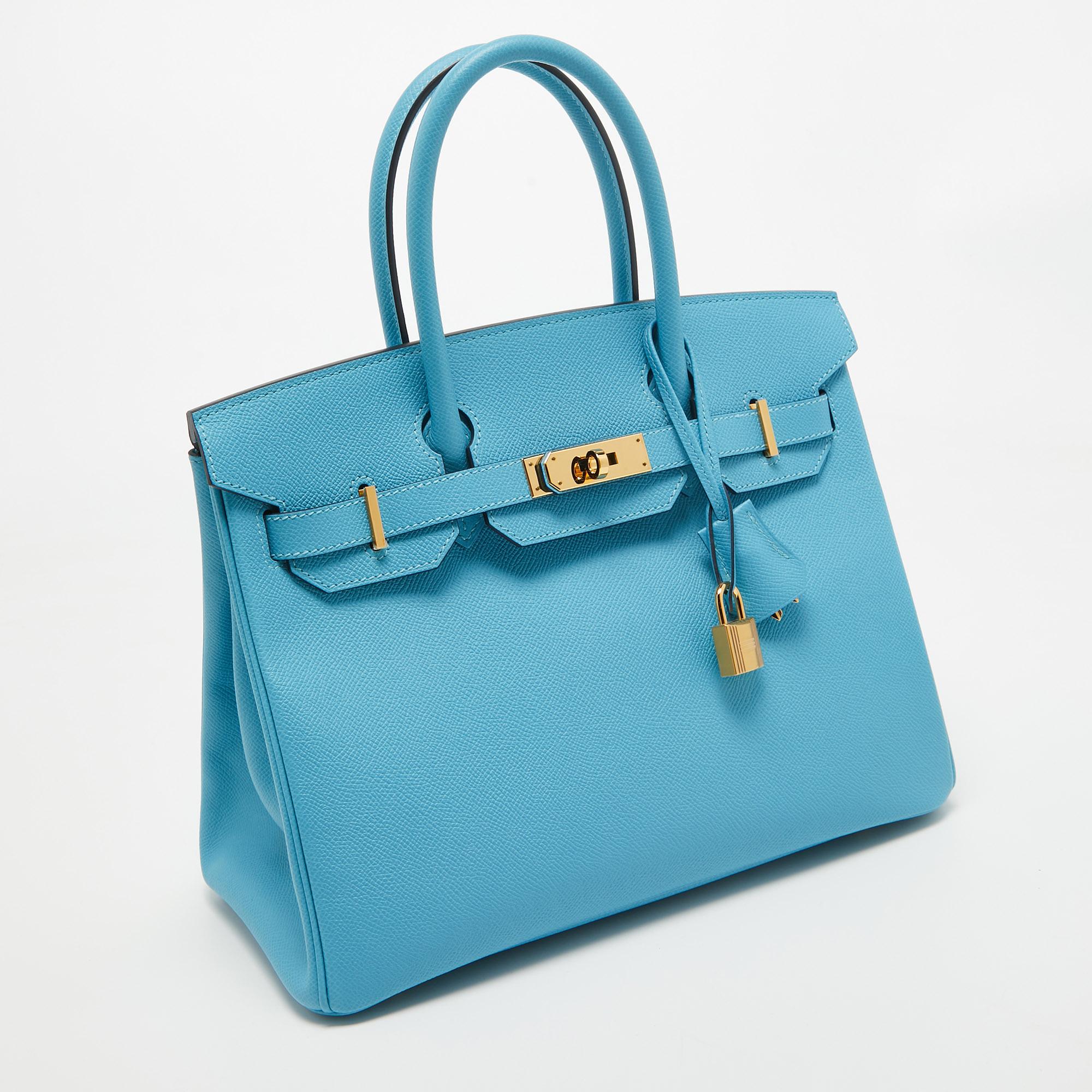 Hermes Bleu du Nord Epsom Leather Gold Finish Birkin 30 Bag In Excellent Condition In Dubai, Al Qouz 2
