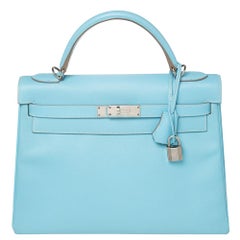 Hermes Bleu Du Nord Epsom Leder Palladium Finished Kelly Retourne 32 Tasche