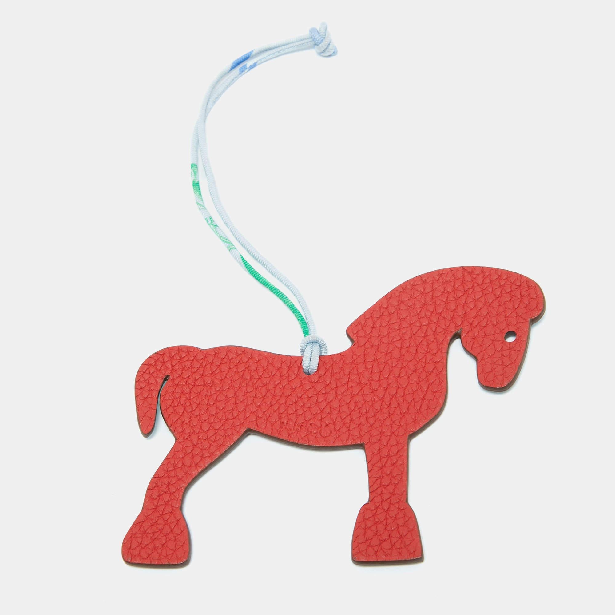 Hermès Bleu du Nord/Rouge de Coeur and Leather Petit H Hermy Horse Bag Charm In Excellent Condition In Dubai, Al Qouz 2