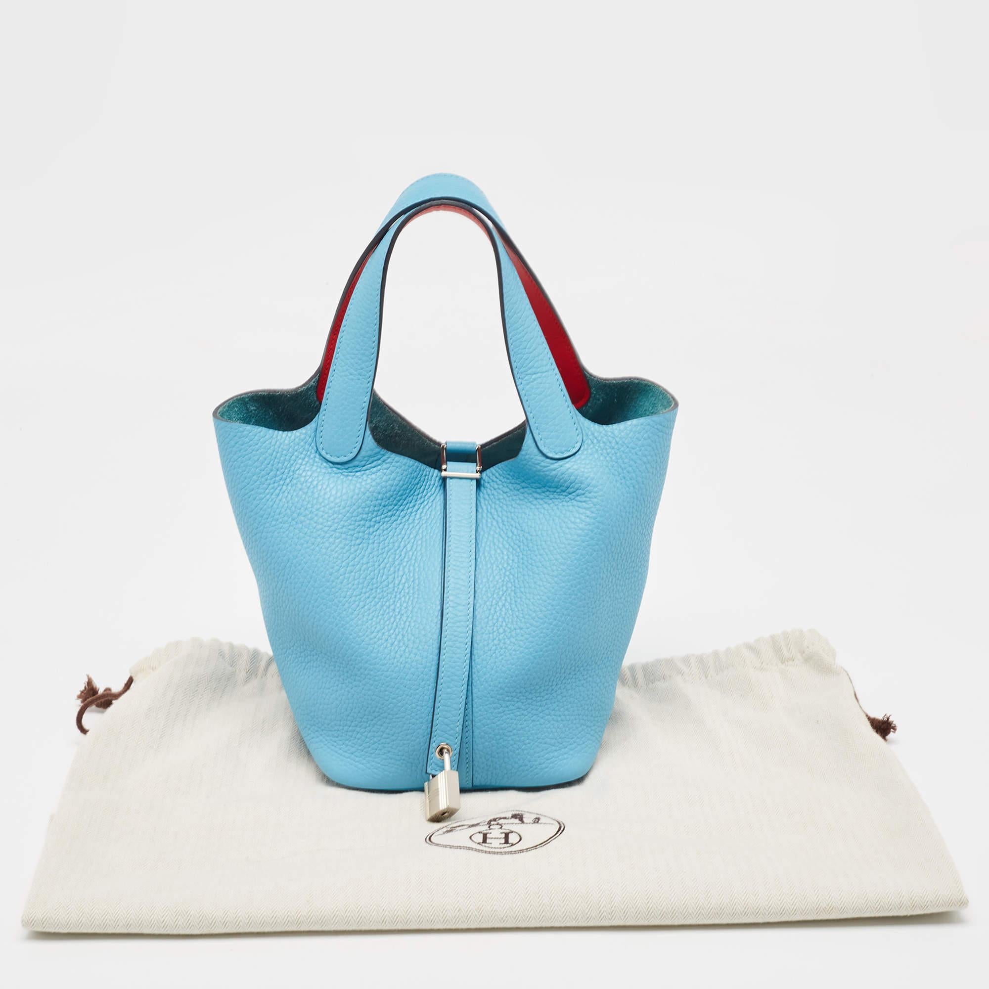 Hermes Bleu du Nord/Rouge de Coeur Taurillon  Leather Picotin Lock 18  Bag For Sale 8