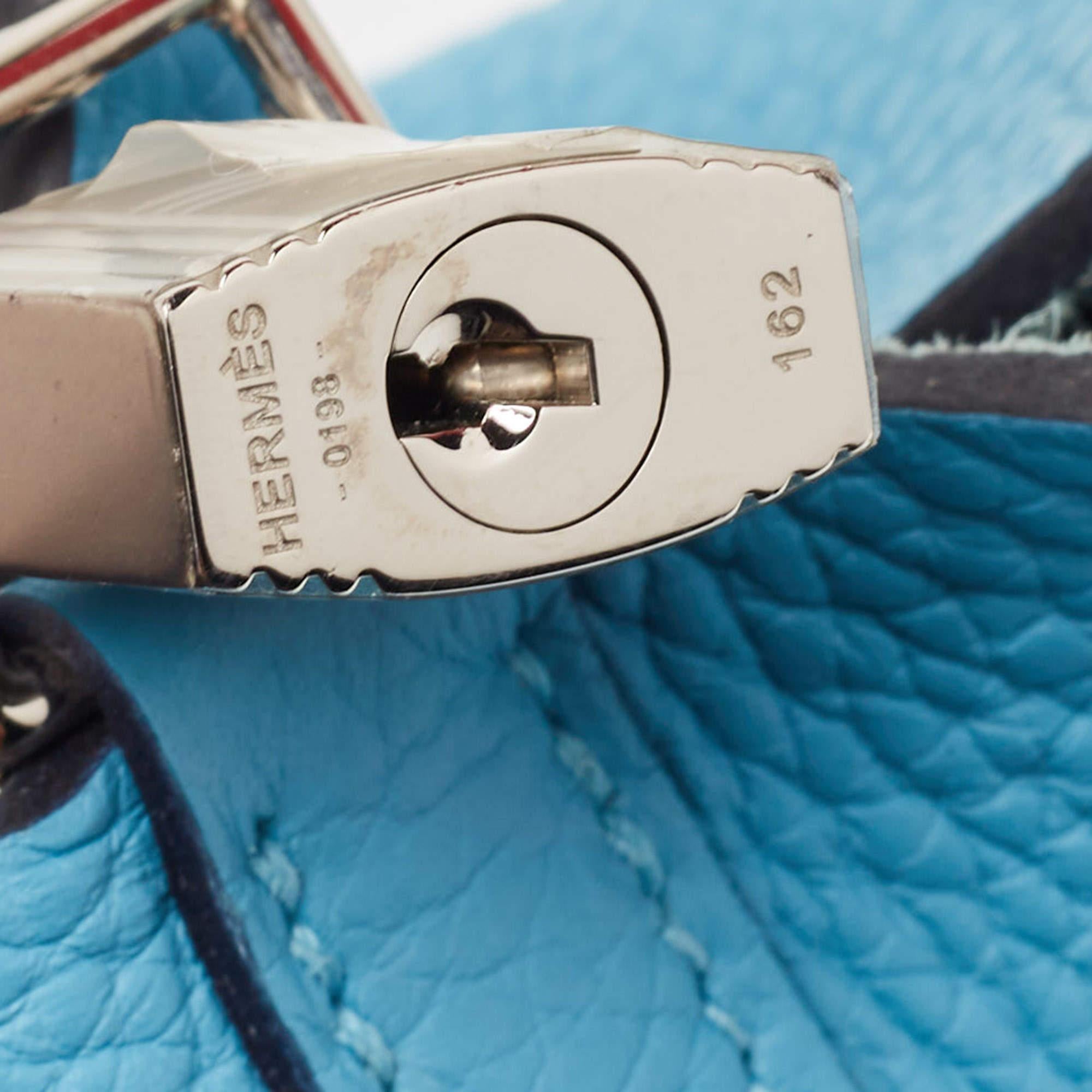 Hermes Bleu du Nord/Rouge de Coeur Taurillon  Leather Picotin Lock 18  Bag For Sale 1