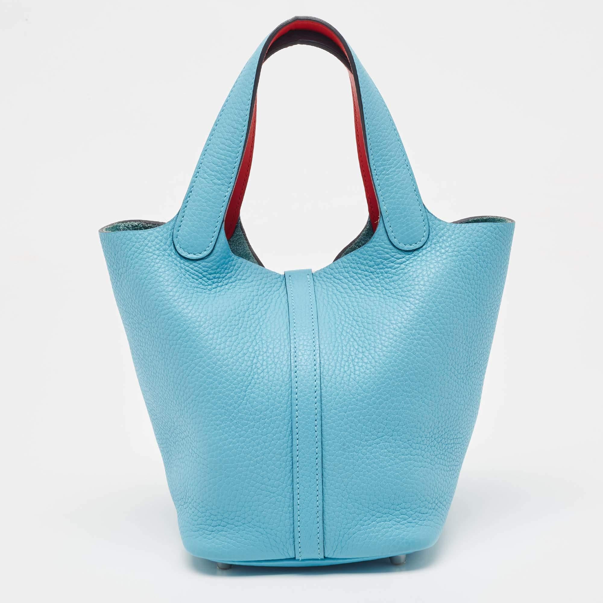 Hermes Bleu du Nord/Rouge de Coeur Taurillon  Leather Picotin Lock 18  Bag For Sale 4