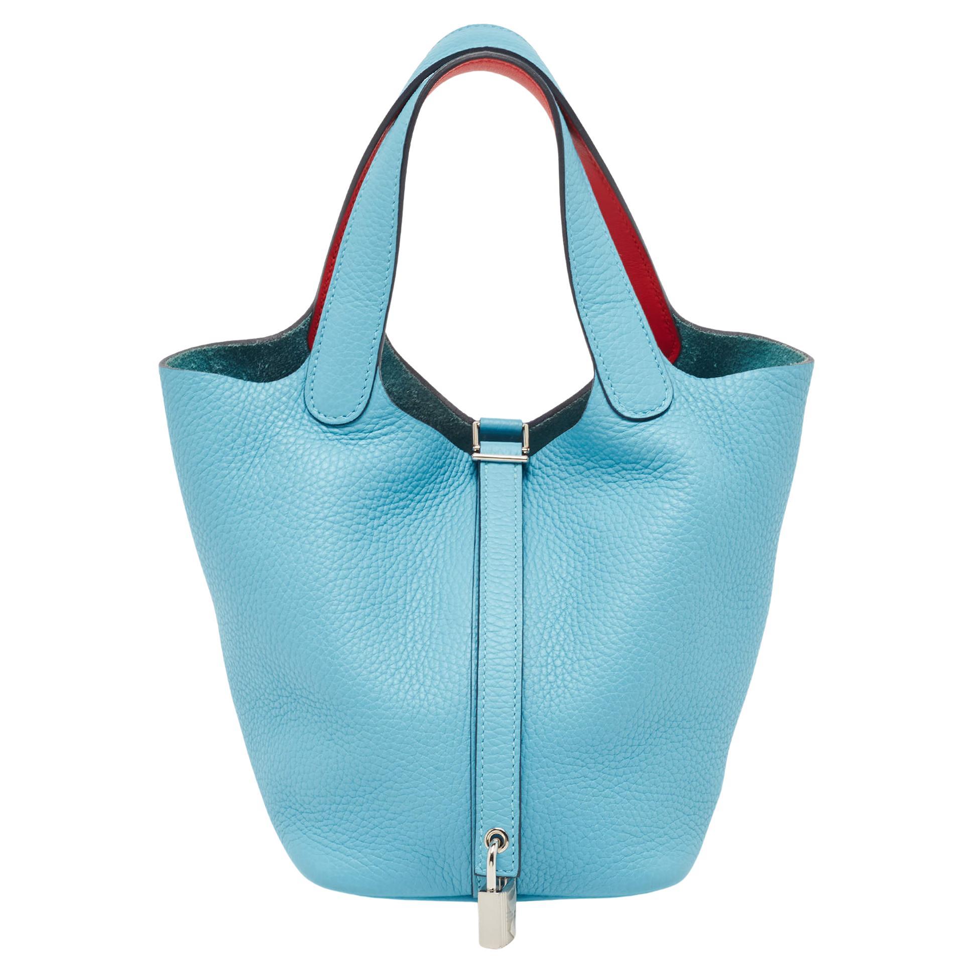 Hermes Bleu du Nord/Rouge de Coeur Taurillon  Leather Picotin Lock 18  Bag For Sale