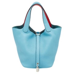 Hermes Bleu du Nord/Rouge de Coeur Taurillon  Leather Picotin Lock 18  Bag