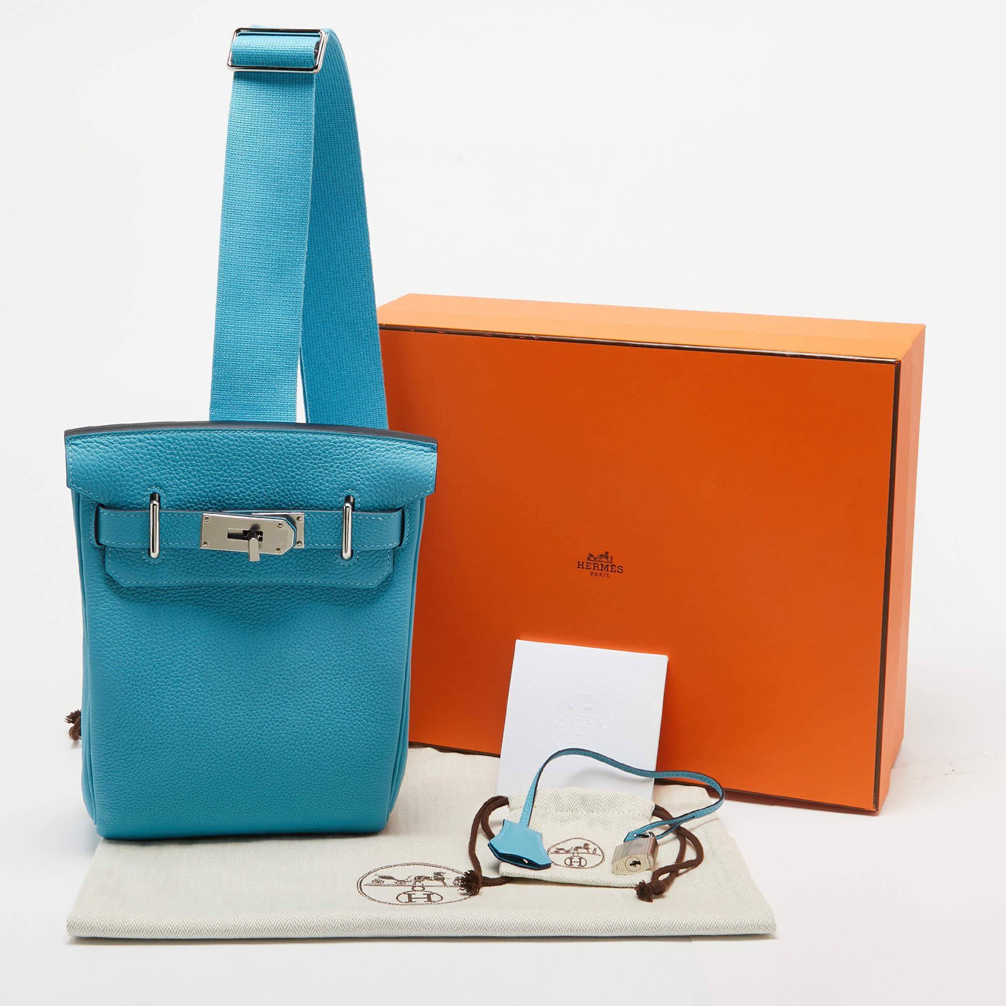 Hermès Bleu du Nord Togo Leder Palladium Finish Hac A Dos PM Tasche im Angebot 7