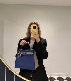 Hermès Bleu Electric & Gris Tourterelle Togo Leather Special Order HSS Kelly28cm