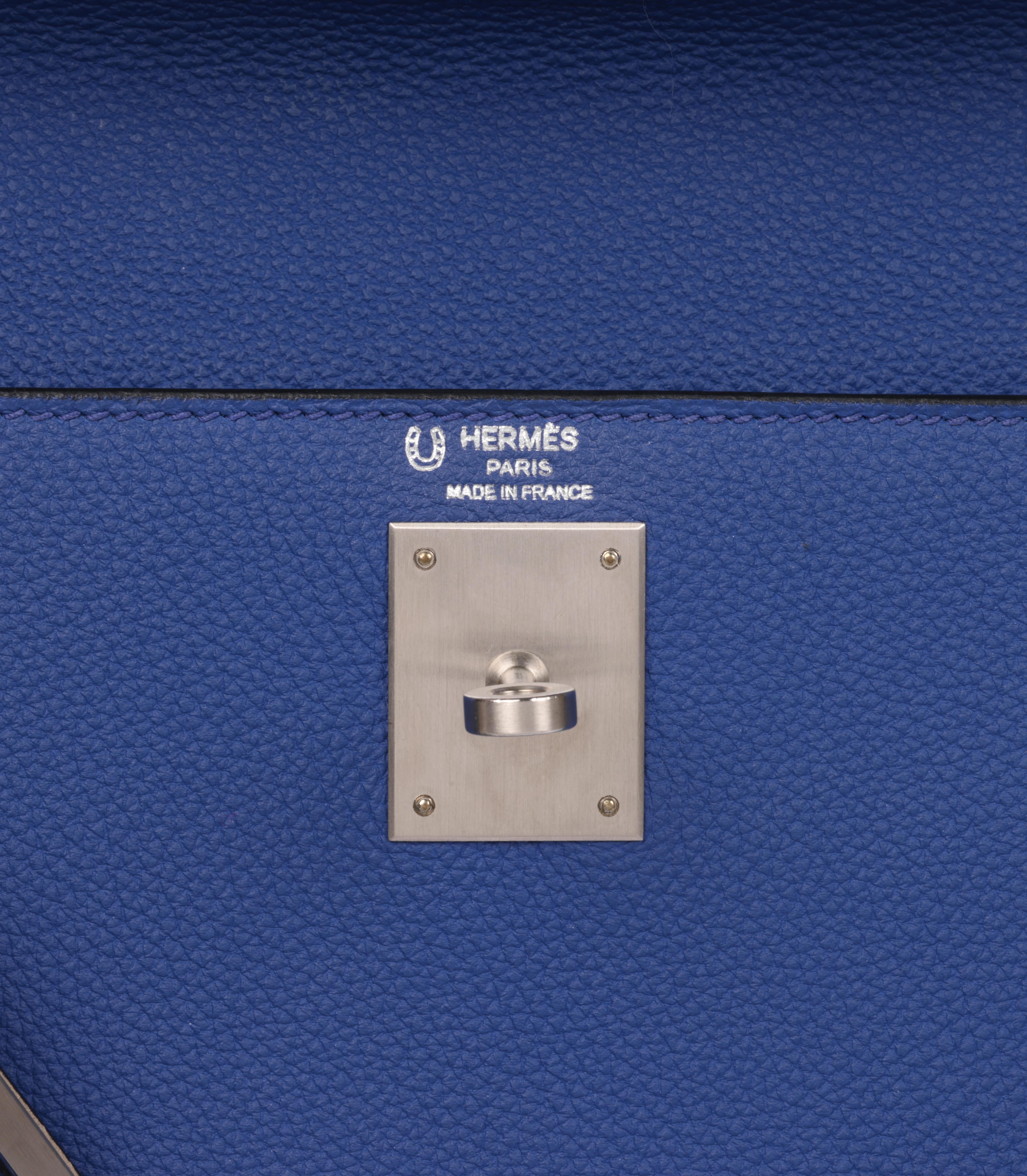 Hermès Bleu Electric & Gris Tourterelle Togo Leather Special Order HSS Kelly28cm en venta 4