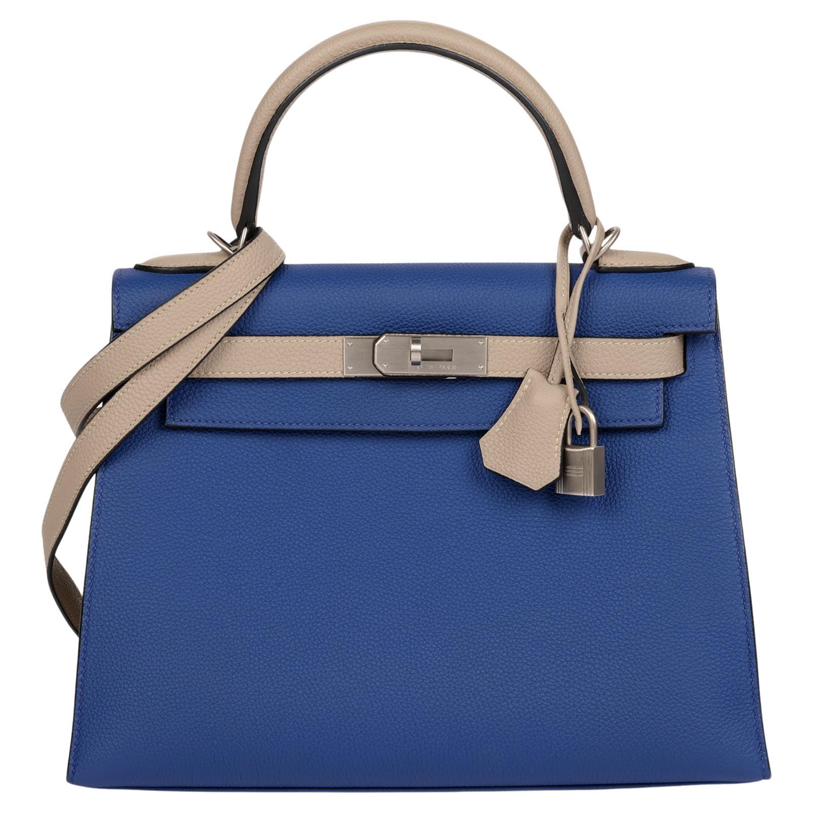 Hermès Bleu Electric & Gris Tourterelle Togo Leather Special Order HSS Kelly28cm en venta