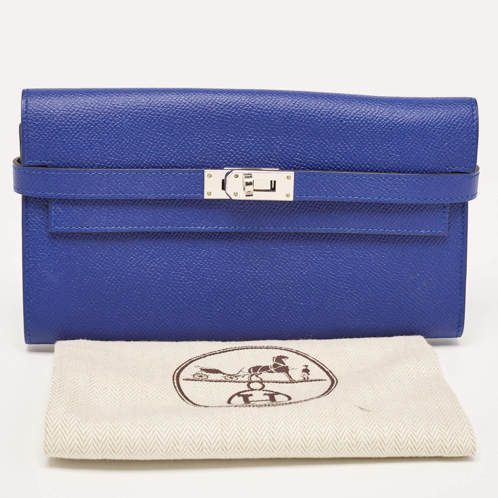 Hermès Bleu Electrique Epsom Leather Kelly Classic Wallet 9