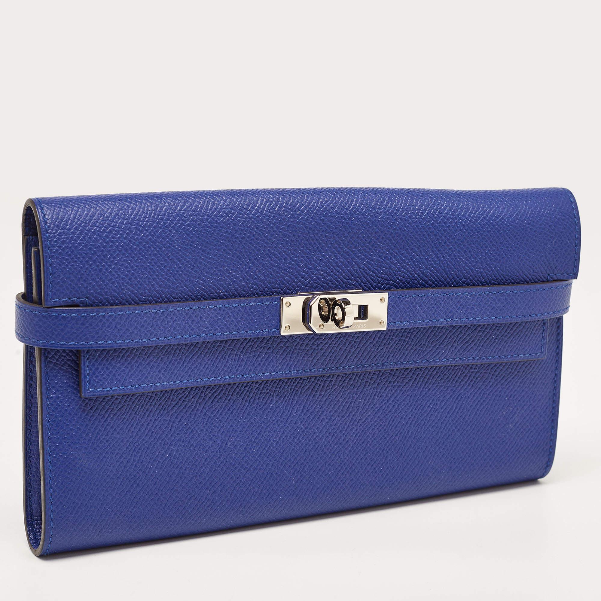 Hermès Bleu Electrique Epsom Leather Kelly Classic Wallet In Excellent Condition In Dubai, Al Qouz 2