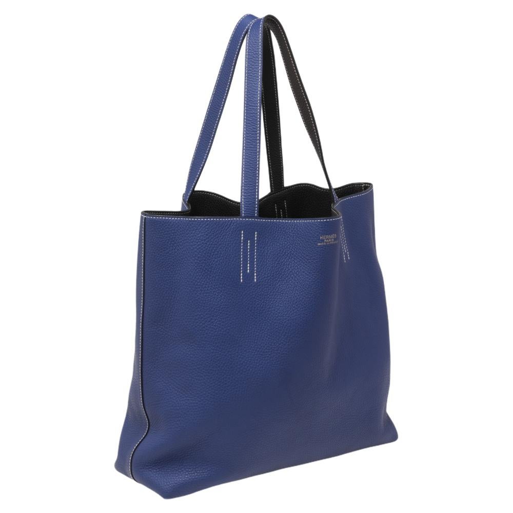 Hermes Bleu Electrique/Graphite Taurillon Clemence Double Sens 45 Bag In Good Condition In Dubai, Al Qouz 2