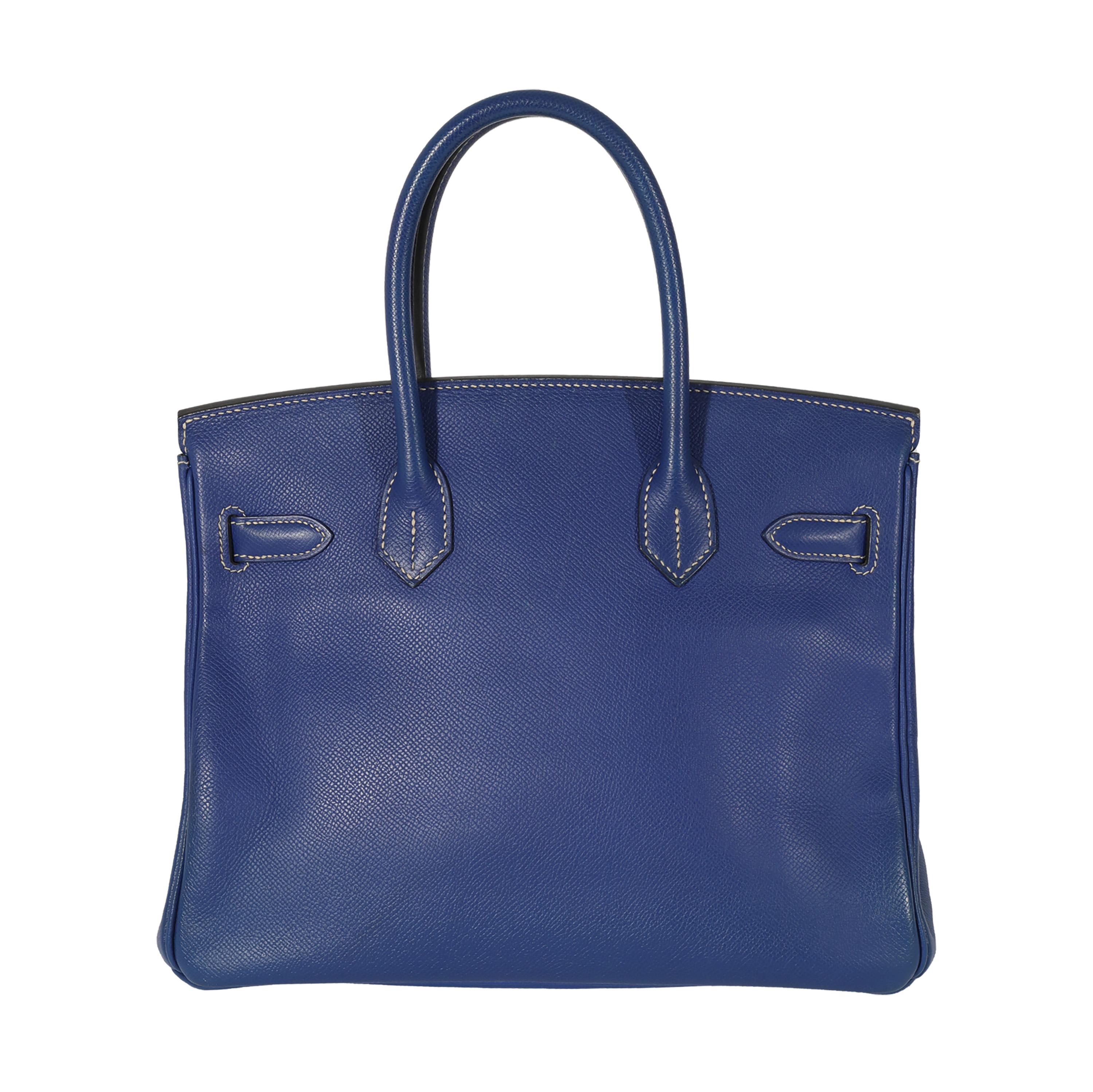 Hermes Bleu Electrique Mykonos Epsom Candy Birkin 30 PHW In Excellent Condition In New York, NY