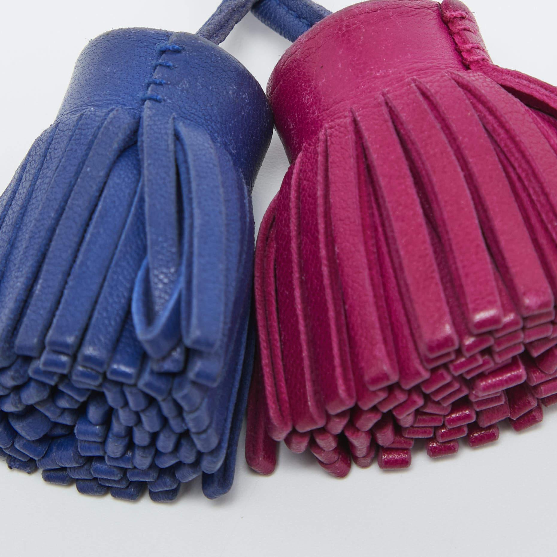 Hermes Bleu Electrique/Rose Pourpre Milo Leather Carmen Uno-Dos Key Ring In Good Condition In Dubai, Al Qouz 2